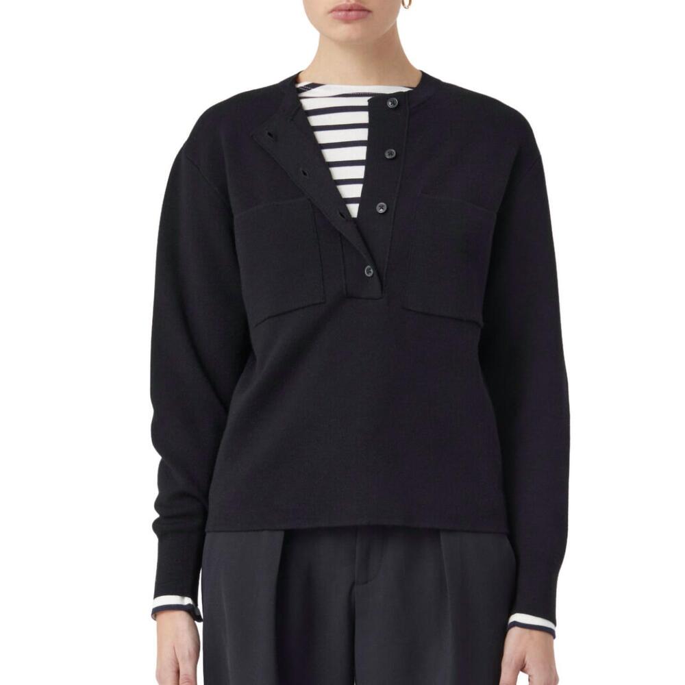 NEW CLOSED organic wool henley sweater in black